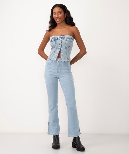 calça jeans reta cintura alta sawary azul 36