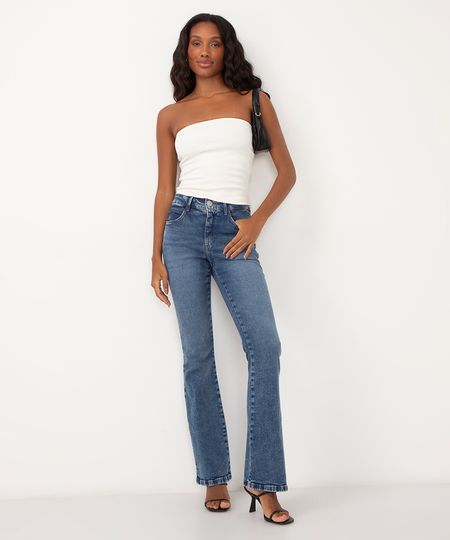 calça jeans boot cut cintura média azul 34