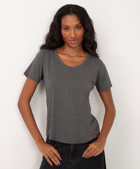 blusa básica manga curta verde militar - chumbo PP blusa básica manga curta verde militar - chumbo PP