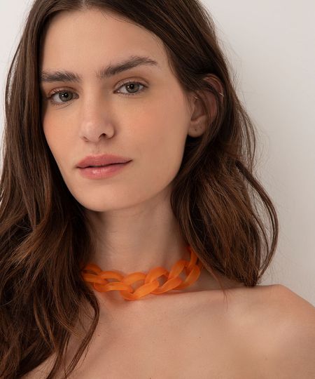 colar de corrente em resina laranja Único colar de corrente em resina laranja Único