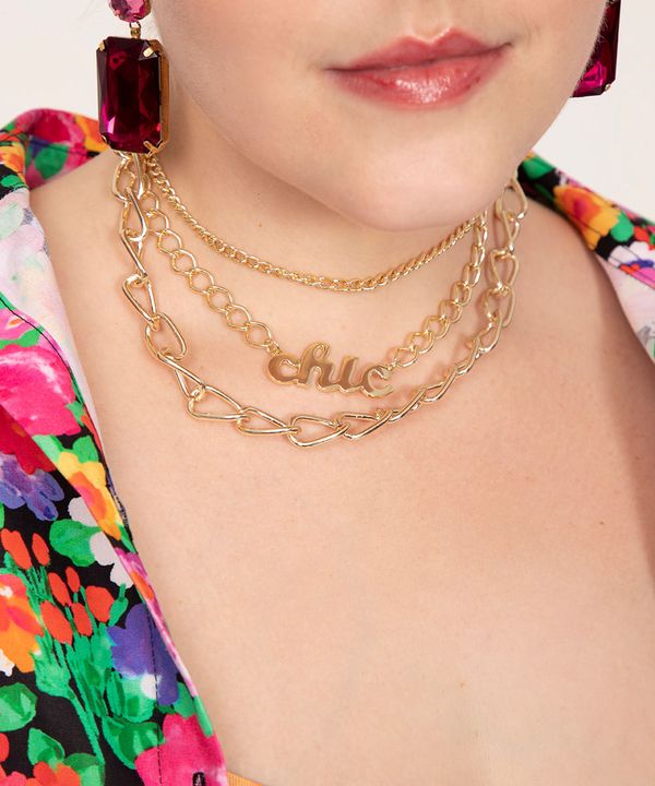 colar corrente tripla chic alexia hentsch dourado Único