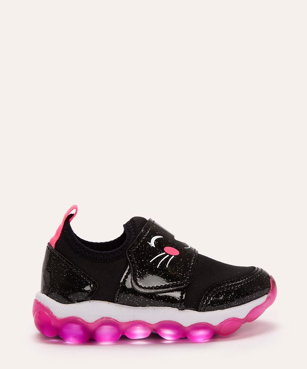 tênis infantil com velcro gatinha preto 23