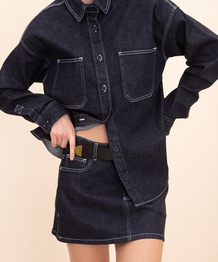 minissaia jeans cintura média mindset azul escuro 34