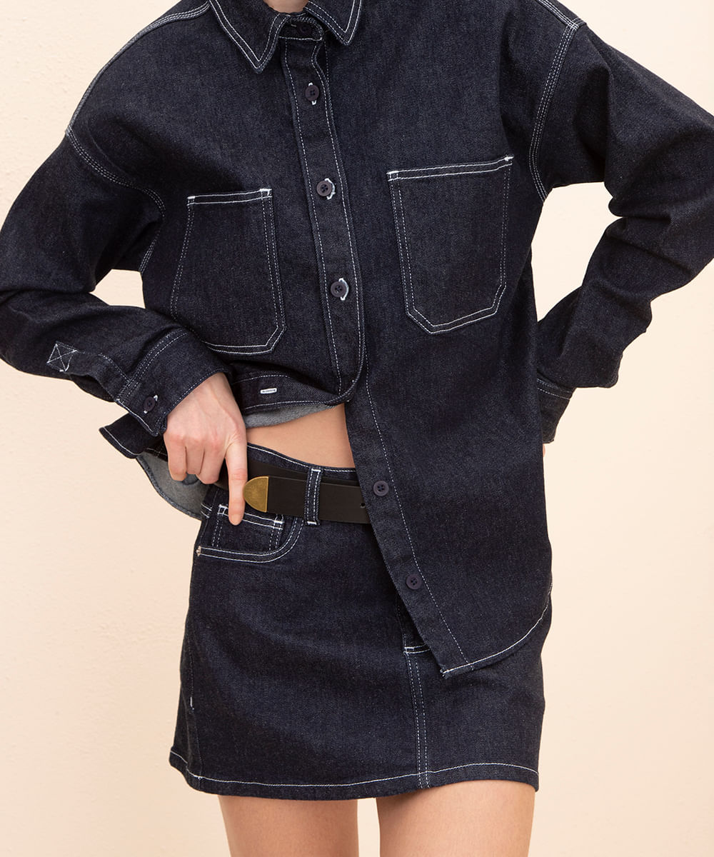 minissaia jeans cintura média mindset azul escuro