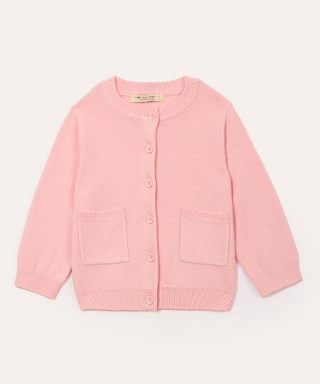 cardigan de tricot infantil rosa claro 2