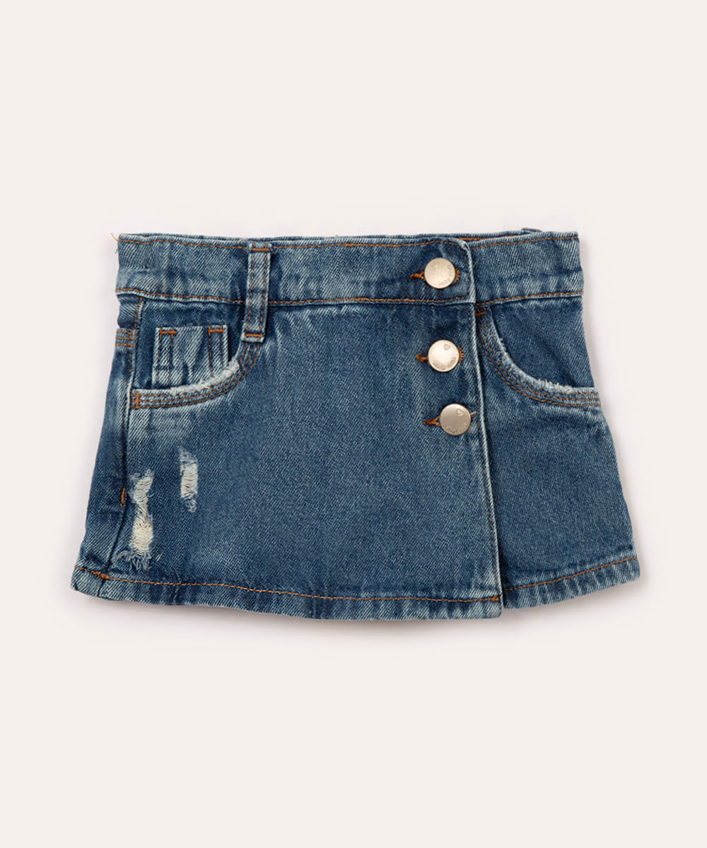 short saia jeans infantil azul