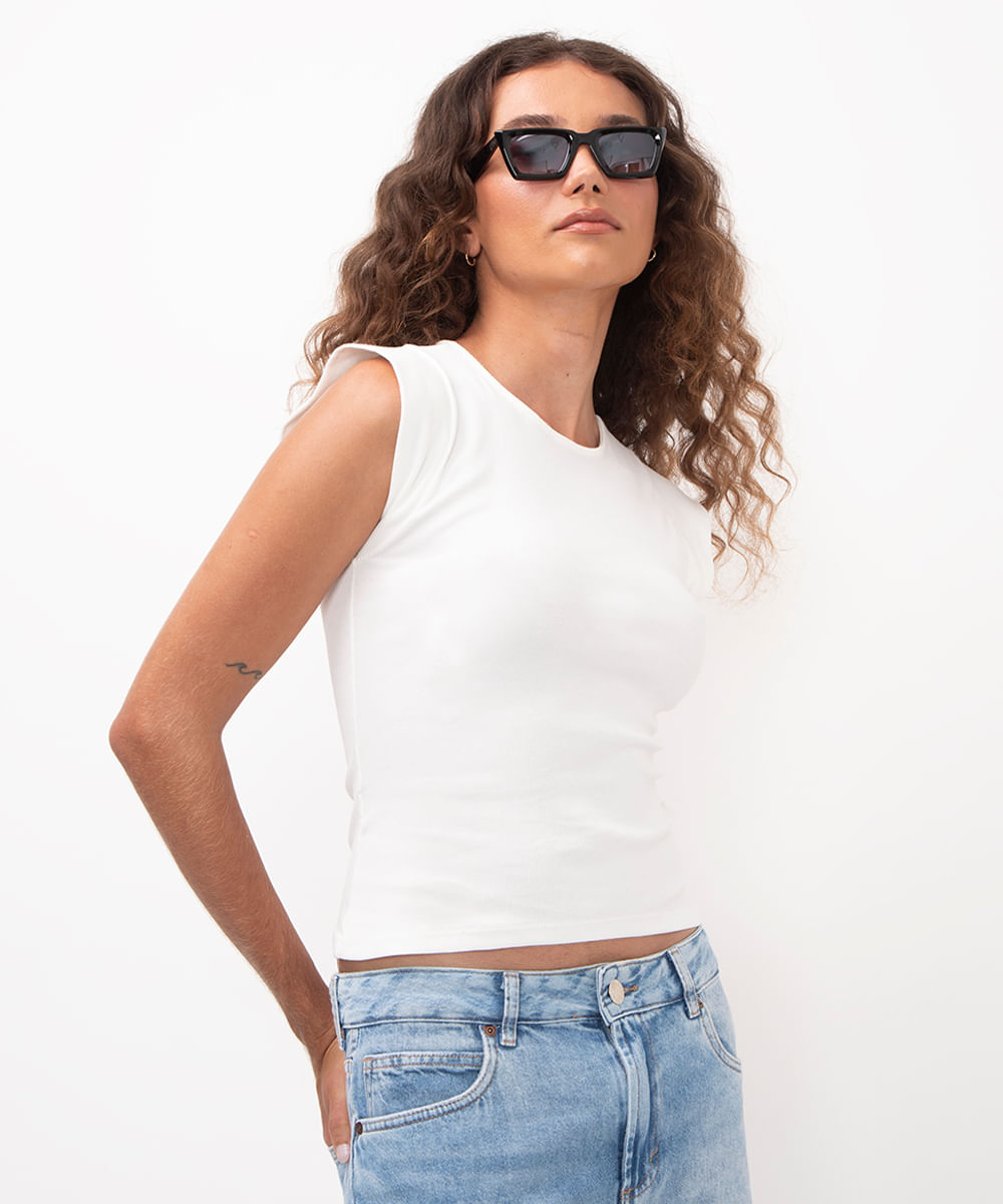 blusa muscle tee de algodão canelada - off white