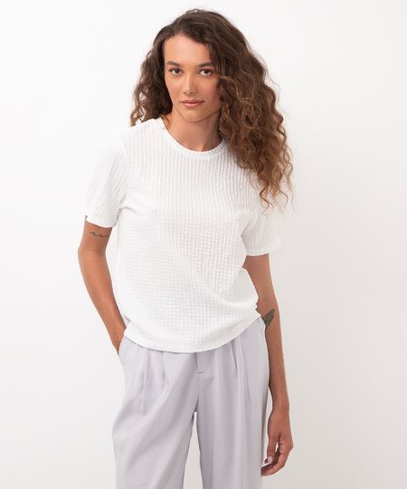 blusa texturizada manga curta off white PP blusa texturizada manga curta off white PP