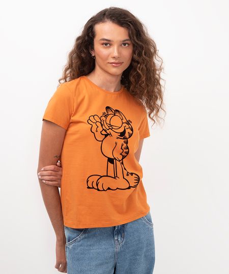 camiseta de algodão garfield laranja M