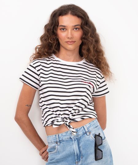 camiseta listrado mickey com nó off white G camiseta listrado mickey com nó off white G