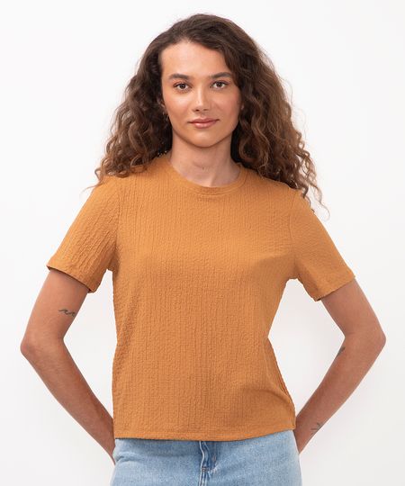 blusa texturizada manga curta marrom G