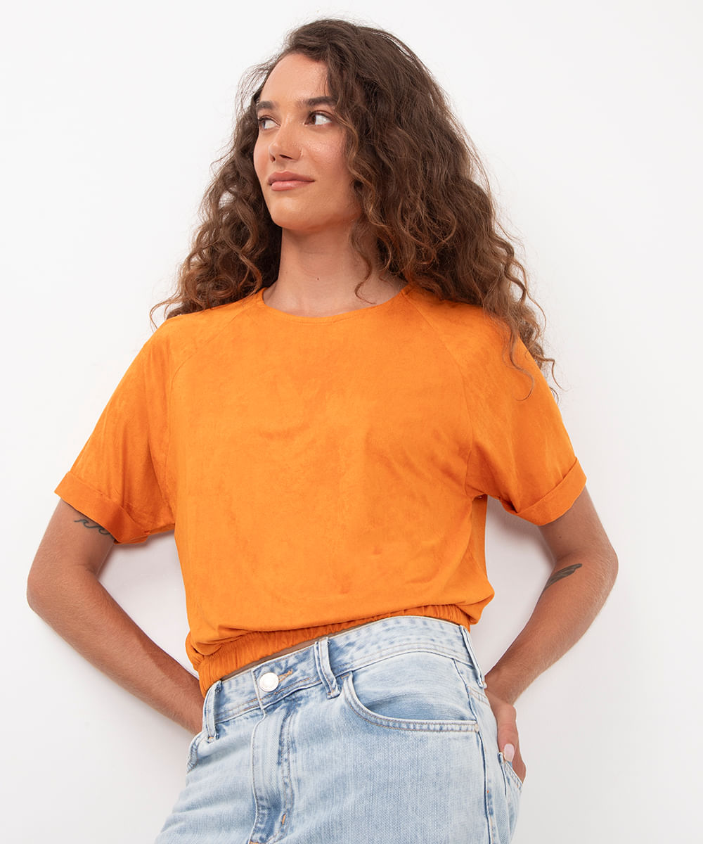 blusa de suede com elástico laranja