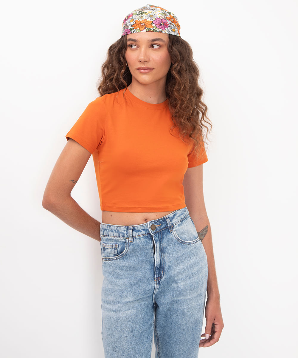 blusa básica baby look terracota