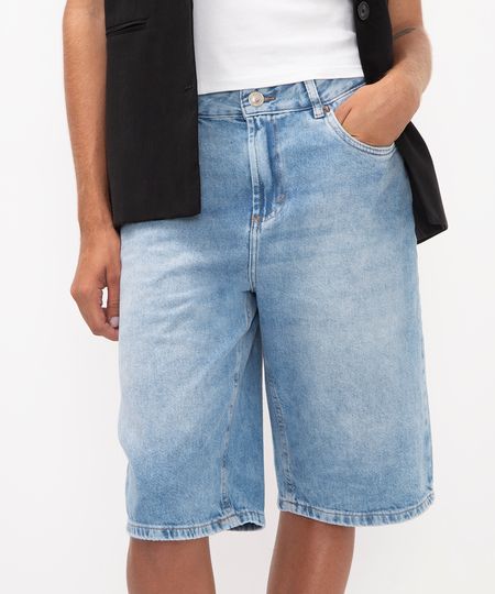bermuda jeans oversized cintura média azul 34