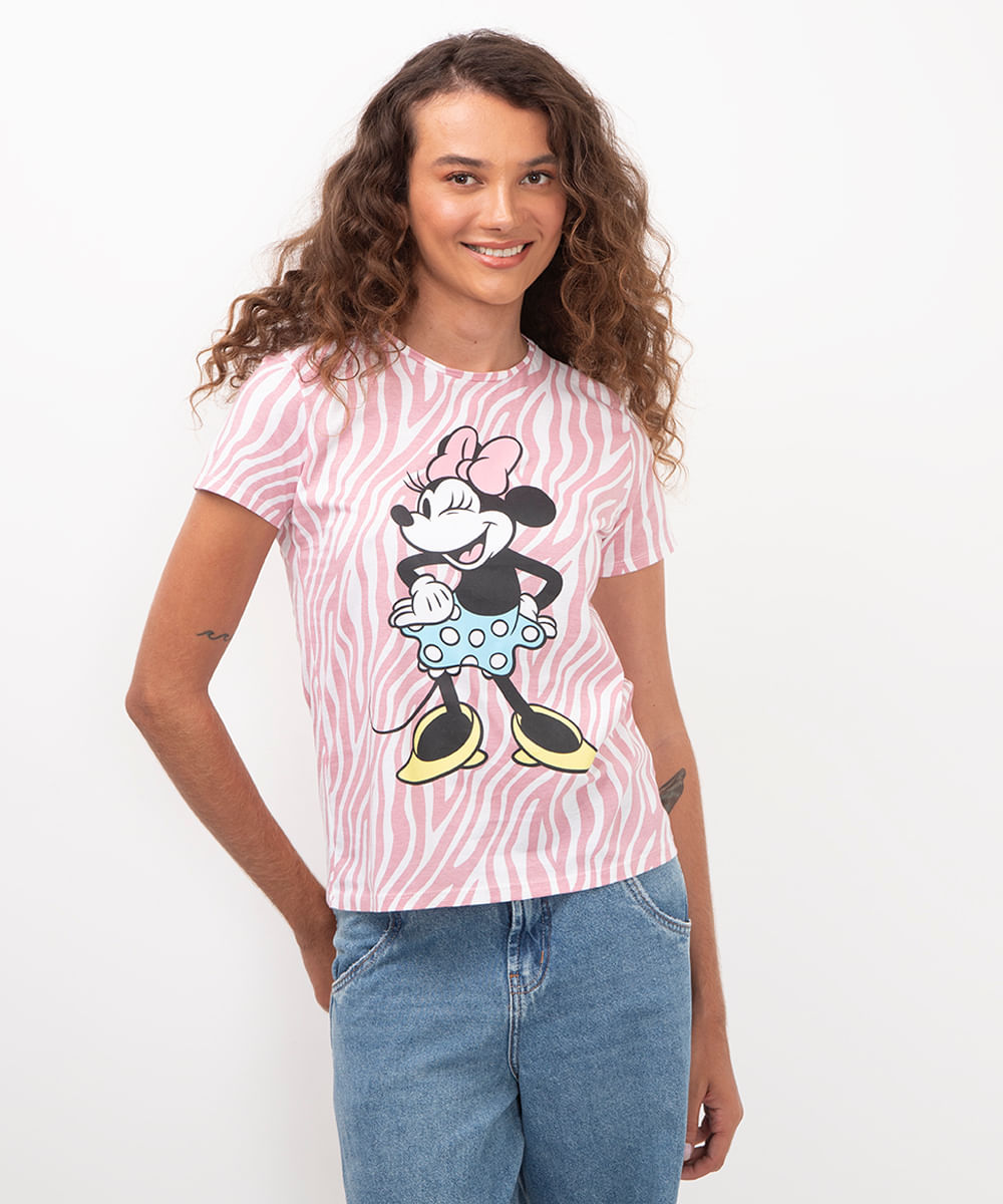 camiseta de algodão minnie rosa claro