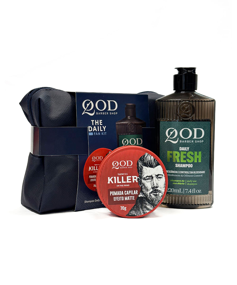 kit killer shampoo com pomada e necessaire qod barber shop