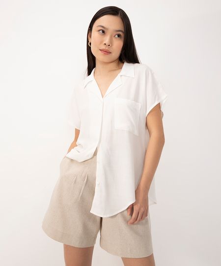 camisa de viscose manga curta com bolso off white PP
