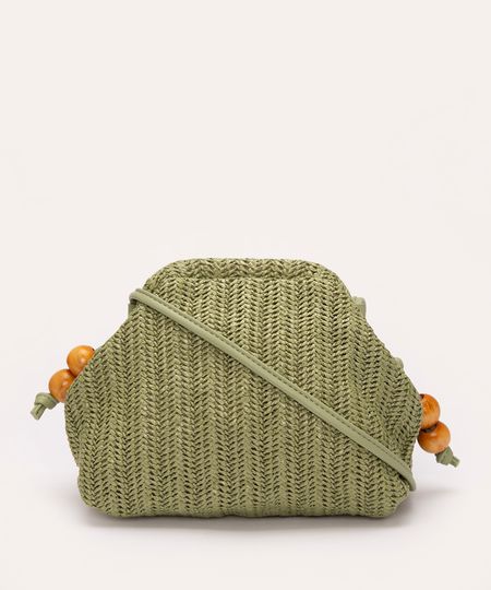 bolsa de palha com tassel e pedras verde Único
