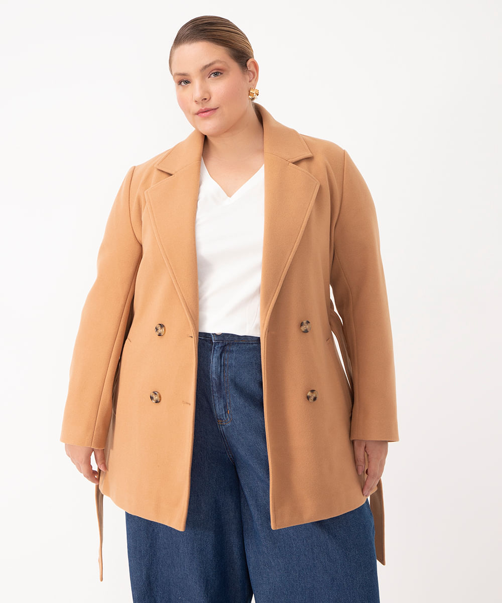 casaco trench coat plus size bege