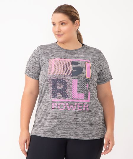 camiseta girl power esportiva ace plus size cinza GG1