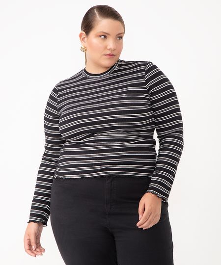 blusa de viscose listrada plus size preta GG1 blusa de viscose listrada plus size preta GG1