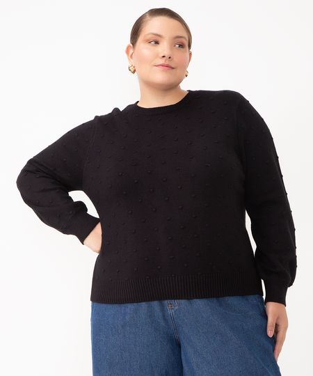 suéter de tricot  texturizado plus size preto GG1