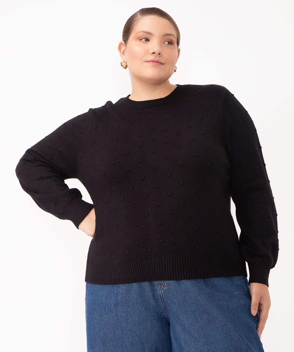 suéter de tricot texturizado plus size preto