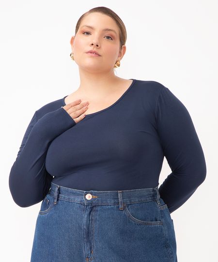 blusa manga longa plus size azul GG1