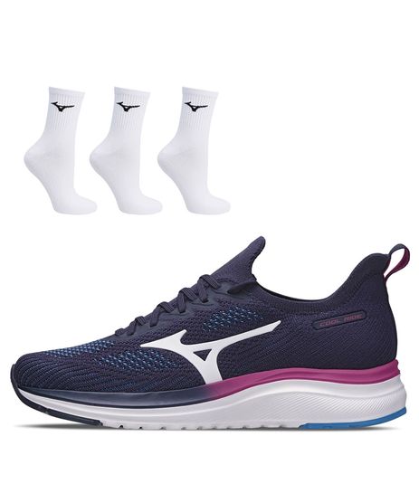 Kit 1 Tênis de Corrida Feminino Under Armour Charged Wing e 1 Pct com 3  pares de Meia cano alto Roxo