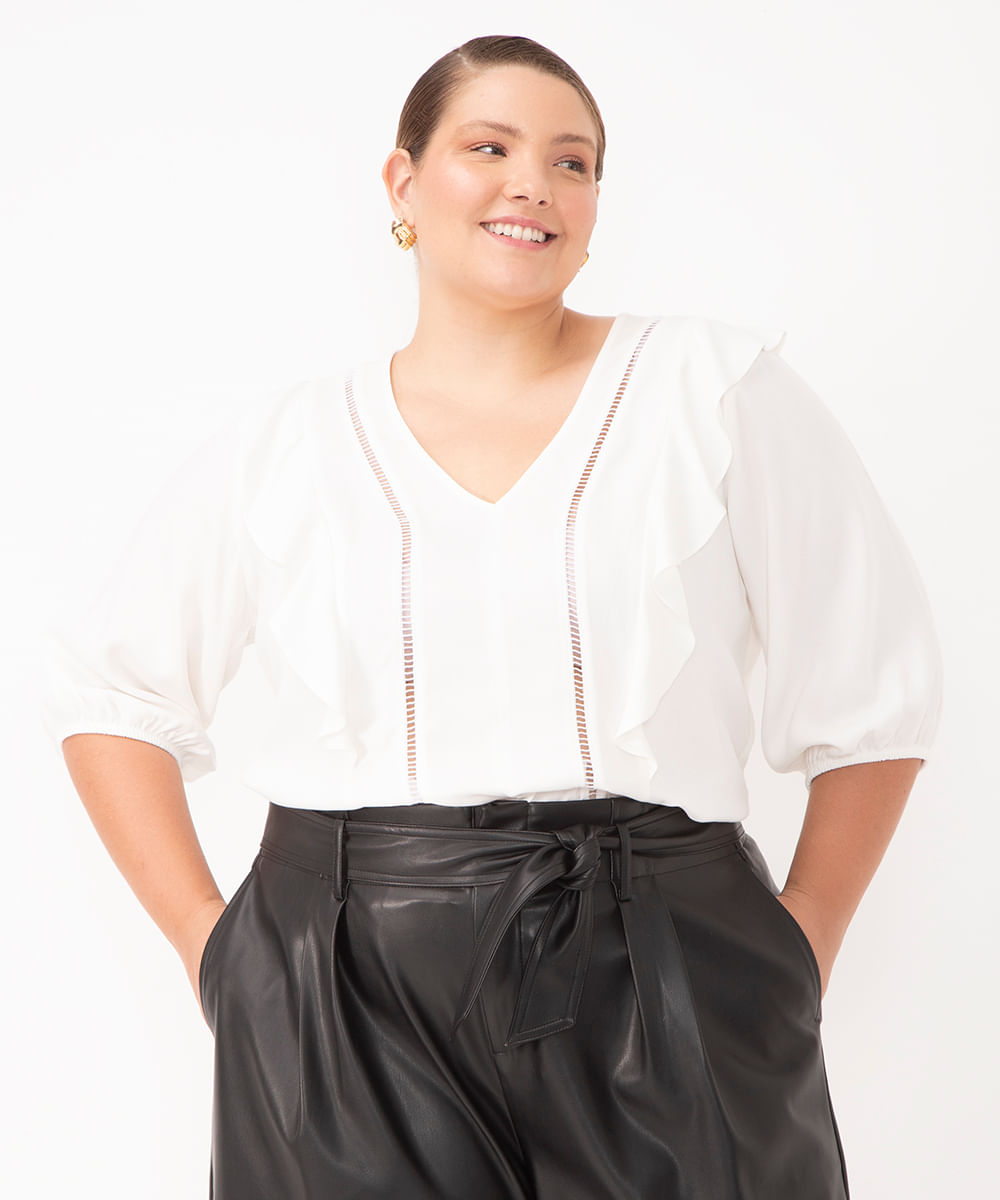 blusa de viscose plus size off white