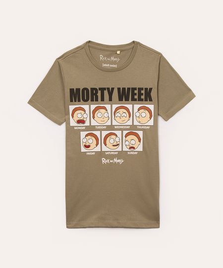 camiseta de algodão juvenil rick and morty verde militar 16