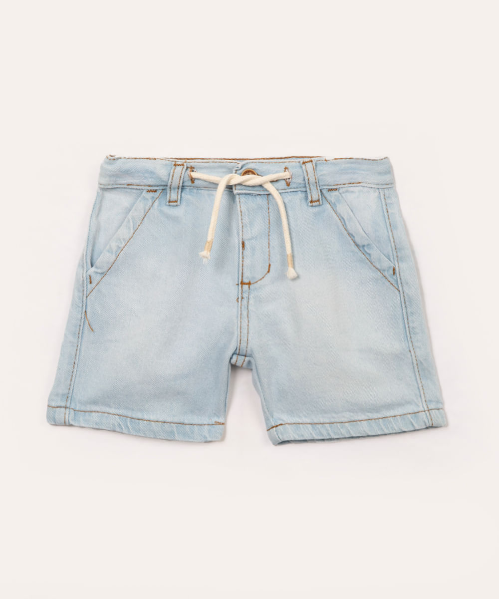 short jeans infantil com cordão azul claro