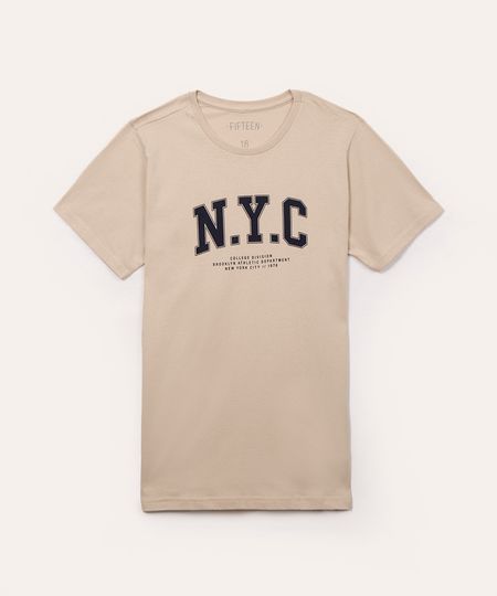 camiseta de algodão juvenil nyc bege 10