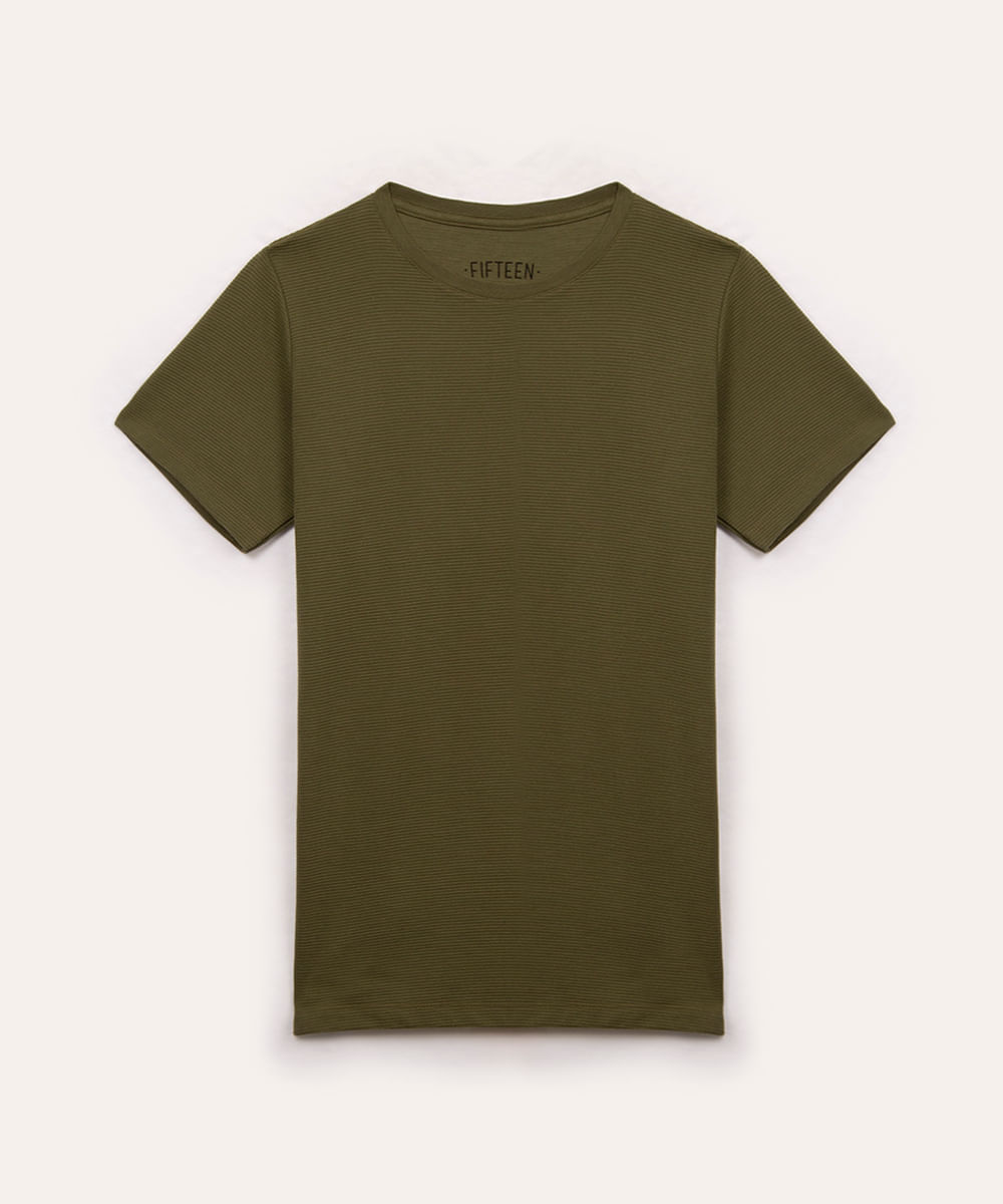 camiseta de algodão juvenil texturizada manga curta verde militar