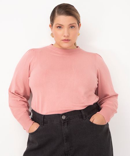 suéter de tricot plus size rosa GG1