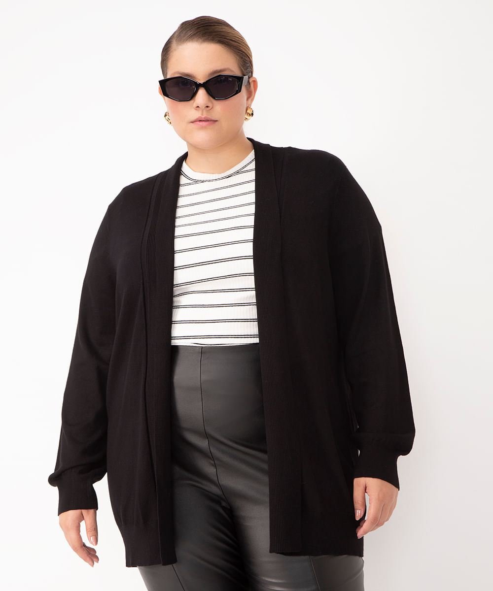 suéter capa de tricot plus size preto