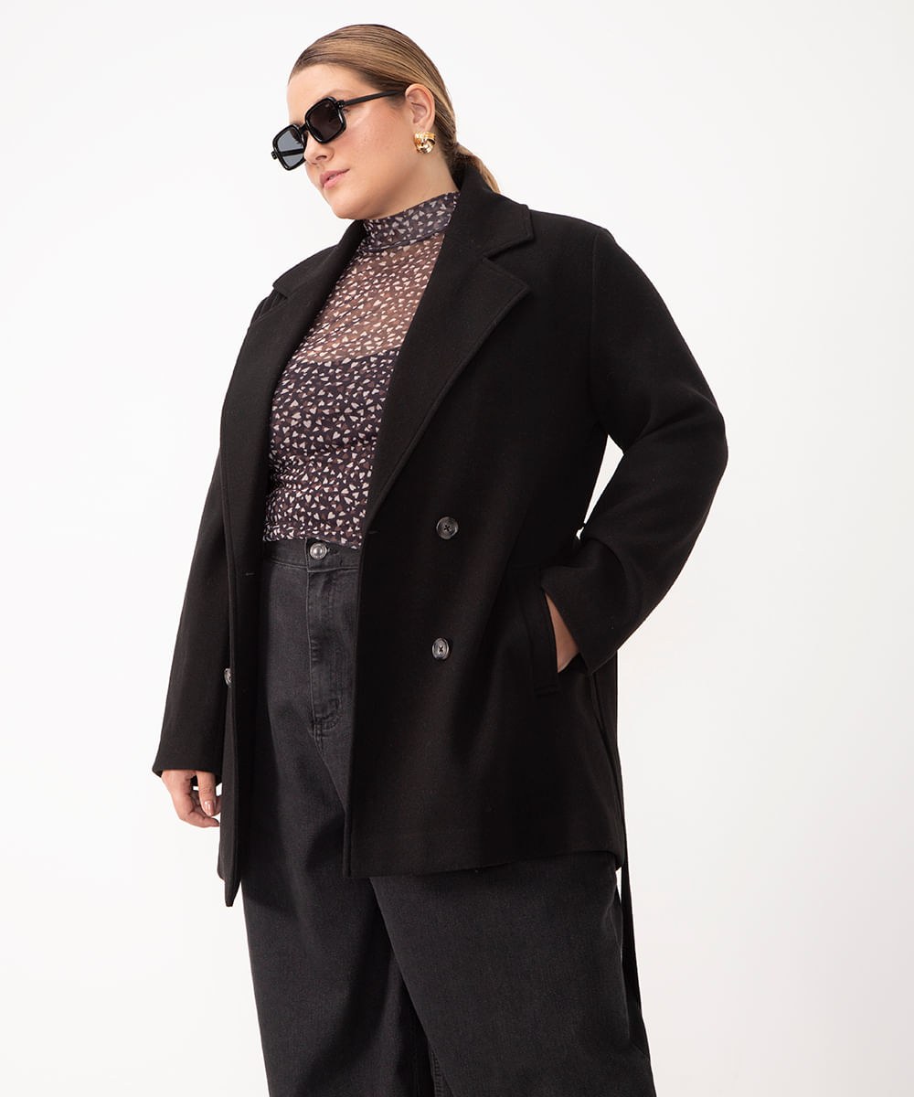 casaco trench coat plus size preto