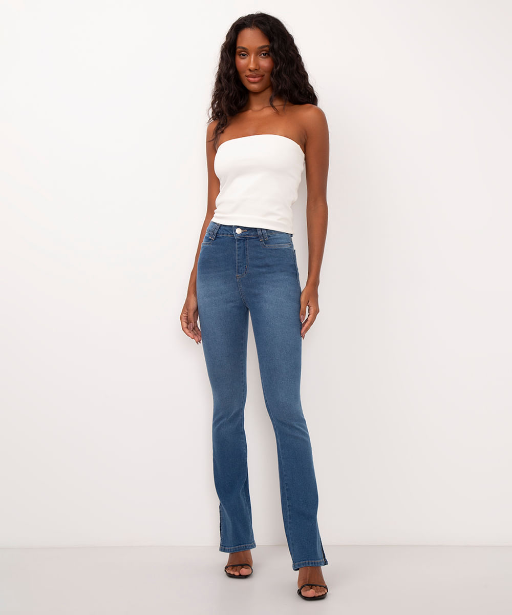 calça jeans flare cintura alta sawary azul