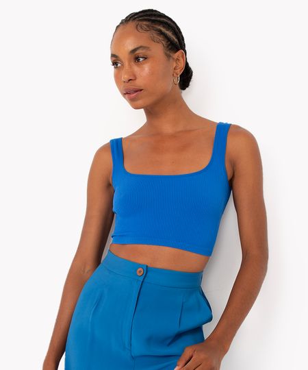 cropped básico de poliamida areia - azul cobalto P cropped básico de poliamida areia - azul cobalto P