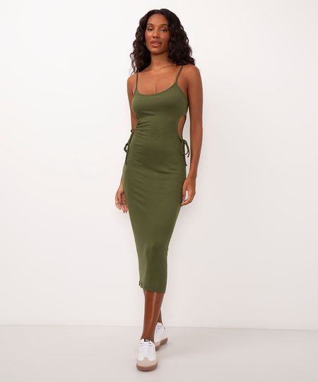 vestido midi de malha canelada cut out verde M