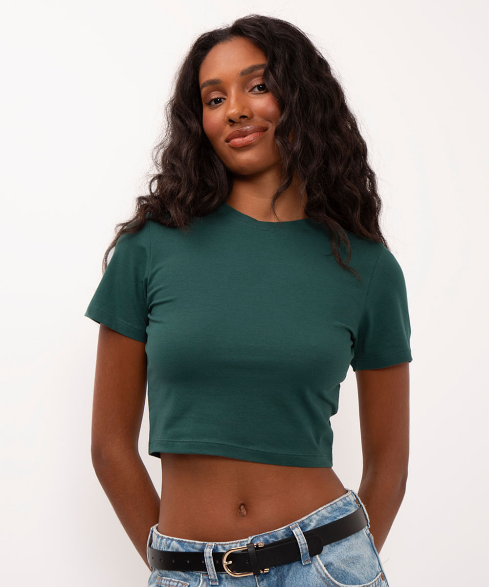 blusa básica baby look verde