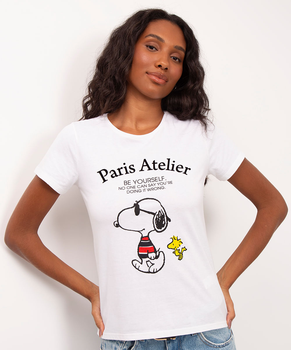 camiseta de algodão snoopy off white