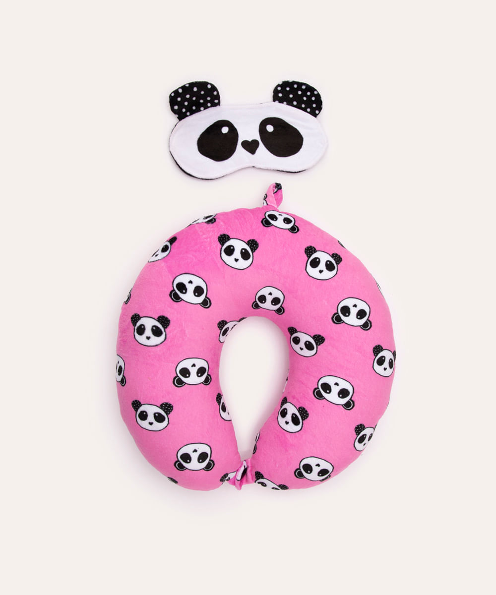 apoio de pescoço com máscara panda rosa