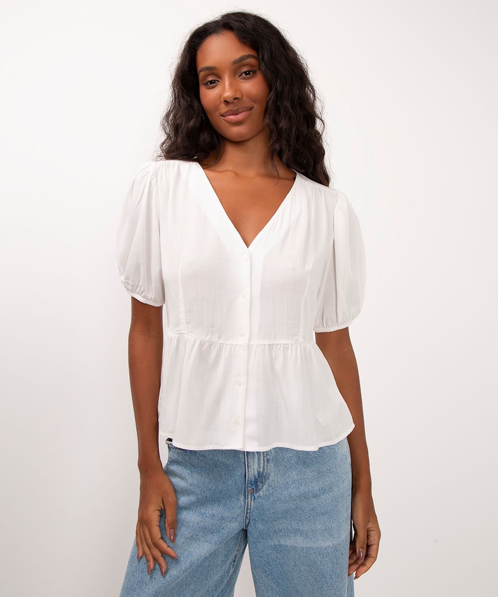 blusa de viscose com botões off white