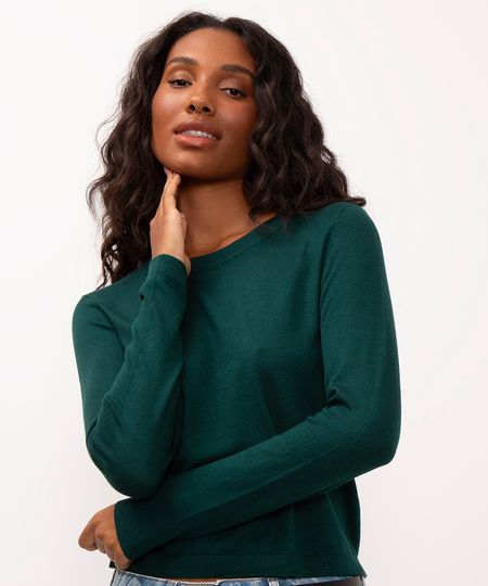 suéter de tricot básico verde M