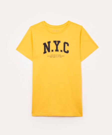 camiseta de algodão infantil nyc amarela 12