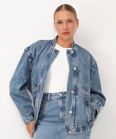 jaqueta jeans bomber bff camila azul PP