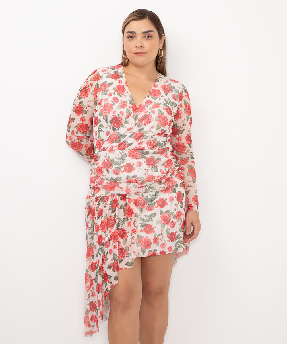 vestido curto de tule floral bff camila off white