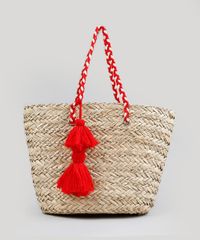 Bolsa-de-Praia-Feminina-de-Palha-com-Tassel-Bege-9198304-Bege_1