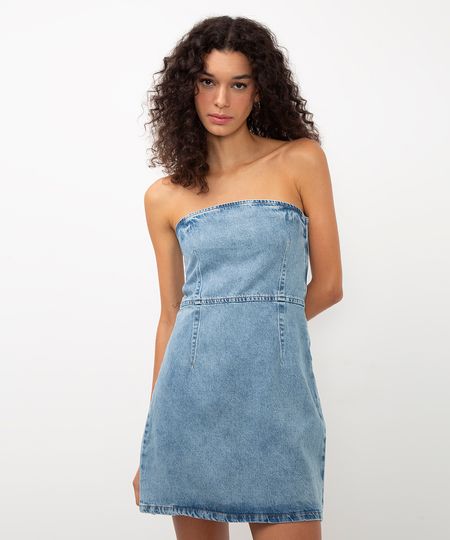 vestido jeans curto sem alça M